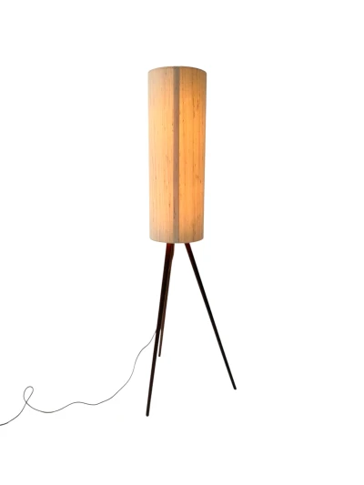 Mid-Century Modern Teak Tripod Floor Lamp with Reupholstered Shade